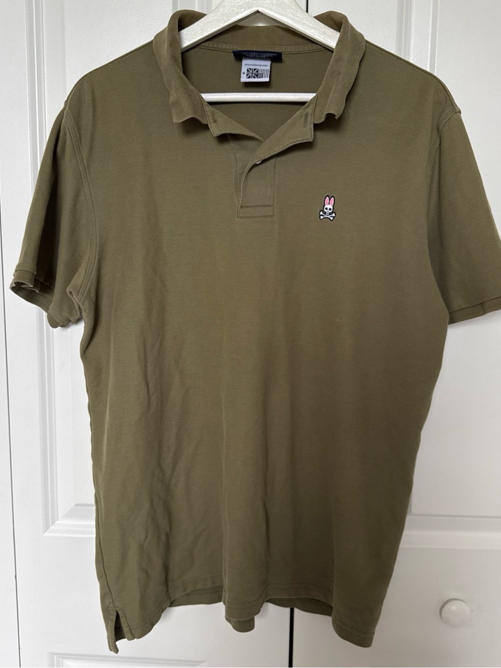 Psycho Bunny Army Green Mens Polo Shirt Size 6/Large 100% Pima Cotton‎